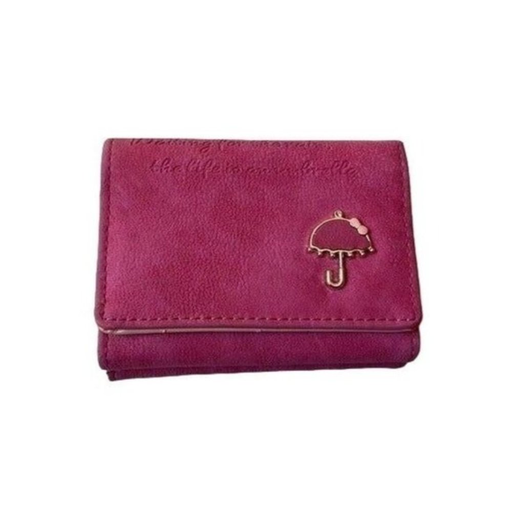 Spacious Suede Expandable Multi-Slot Compact‎ Pink Wallet & Coin Purse